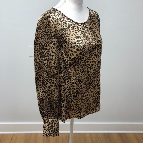 Rebecca Taylor Lynx Silk Blouse Womens 12 Cheetah Long Sleeve Career Teacher - Picture 8 of 16